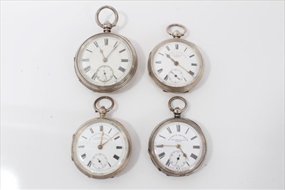 Lot 3395 - Four late Victorian and Edwardian silver keywind open face watches