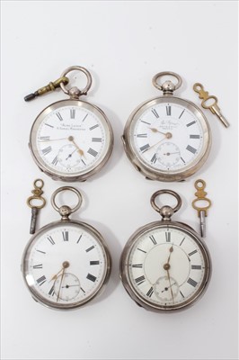 Lot 3396 - Four Edwardian silver key wind open face pocket watches