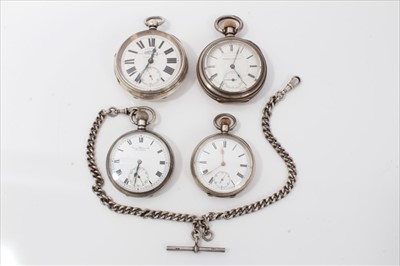 Lot 3397 - Four Late 19th, early 20th century silver open face pocket watches