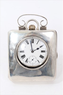 Lot 3402 - Edwardian Goliath type travelling watch with eight day movement in silver easel back case