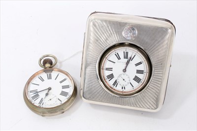 Lot 3403 - Edwardian Mappin and Webb travelling watch in silver outer easel case and another travelling watch (3)