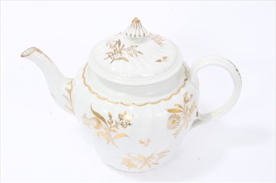 Lot 15 - 19th century English tea wares, to include a Chamberlain Worcester, circa 1815, with moulded floral decoration and armorial crest of a collared elephant with the motto 'TRY', printed mark inside of...