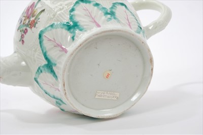 Lot 16 - Late 18th century Liverpool Christians teapot, circa 1770, with palm leaf moulding and polychrome floral painting, 19cm height
