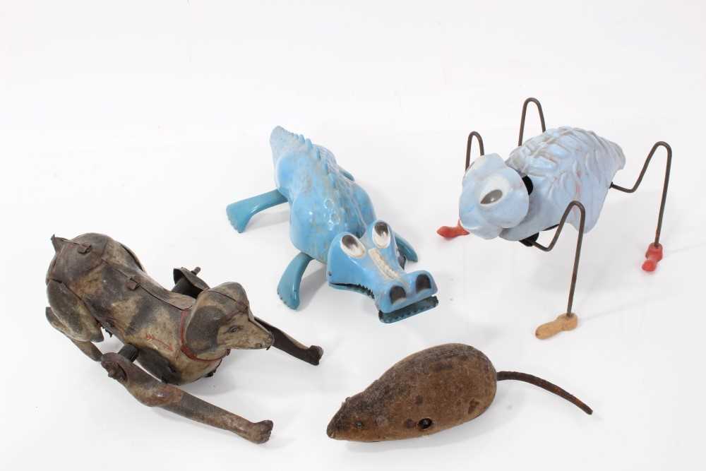 Lot 2896 - Clockwork toys including Tri-ang Jabberwock and Great Spider toy, Schuco  mouse, tinplate dog.