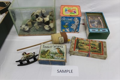 Lot 2897 - A cased Chinese Panda diorama,  Little Grey Rabbit musical box, Cat in the Hat pop up musical toy and other toys.