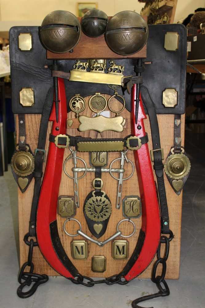 Lot 3790 - Good display of heavy horse tack and ornamental brass