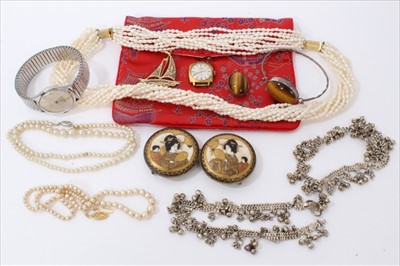 Lot 3407 - Costume jewellery, wristwatches and bijouterie to include an early 20th Century Japanese satsuma pottery buckle