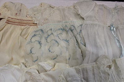 Lot 3156 - Vintage little girls dresses with lace, smocking, embroidery , fine lawn and silk etc. Gentlemen's vintage accessories including paisley silk cravats, cream evening scarf, silk handkerchief, bow ti...