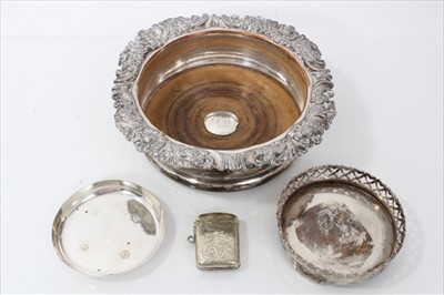 Lot 3408 - Britannia Standard silver pin dish, white metal pin dish, 19th Century Old Sheffield Plate decanter coaster and a plated vesta case (4)