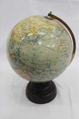 Lot 208 - Early 20th century Geograpia 10 inch Terrestrial Globe on circular Bakerlite base.