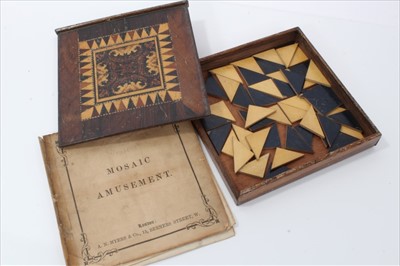 Lot 3829 - Old Mosaic Amusement puzzle in parquetry inlaid box with original booklet