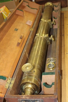 Lot 3836 - Large brass telescope, signed J.H Steward with Star Finder in original box, 4" lens