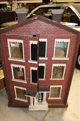 Lot 122 - Large Georgian Town House dolls house, wooden construction with glass windows.