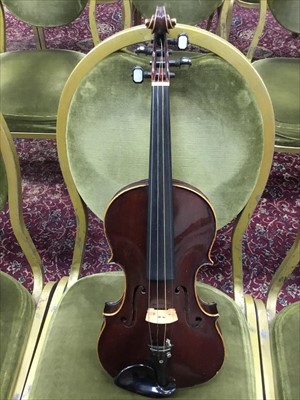 Lot 3861 - Old violin bearing label - The Paganini Special Orchestral Violin Fecit In Saxony,  Anno, with bow in fitted case