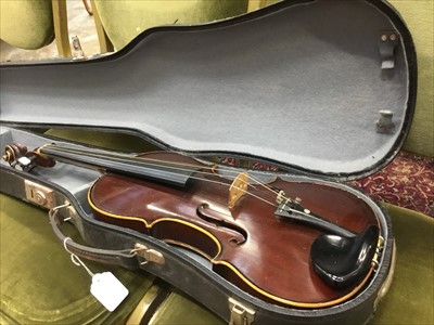 Lot 3861 - Old violin bearing label - The Paganini Special Orchestral Violin Fecit In Saxony,  Anno, with bow in fitted case