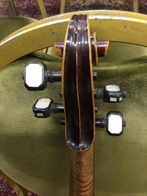 Lot 3861 - Old violin bearing label - The Paganini Special Orchestral Violin Fecit In Saxony,  Anno, with bow in fitted case