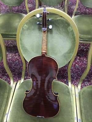 Lot 3861 - Old violin bearing label - The Paganini Special Orchestral Violin Fecit In Saxony,  Anno, with bow in fitted case