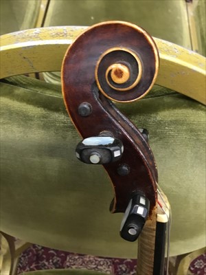 Lot 3861 - Old violin bearing label - The Paganini Special Orchestral Violin Fecit In Saxony,  Anno, with bow in fitted case