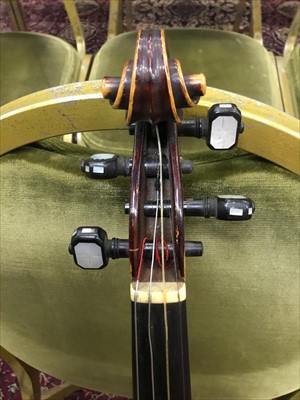 Lot 3861 - Old violin bearing label - The Paganini Special Orchestral Violin Fecit In Saxony,  Anno, with bow in fitted case