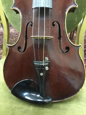 Lot 3861 - Old violin bearing label - The Paganini Special Orchestral Violin Fecit In Saxony,  Anno, with bow in fitted case