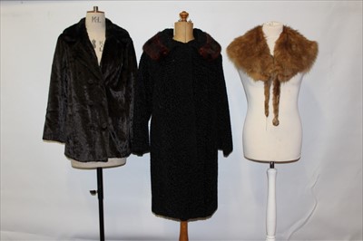 Lot 3159 - Vintage brown velvet coat with faux fur collar, 1960's Astra Fur coat with fur collar and a mid brown mink stole.