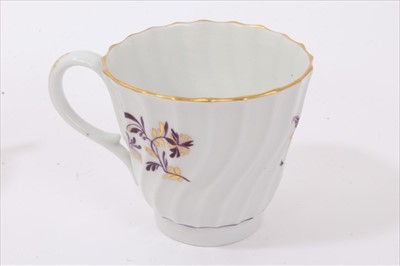 Lot 22 - Four 18th century Worcester cups and tea bowls, to include a polychrome painted Kempthorn pattern cup, circa 1760, with pseudo-Chinese mark to base, a polychrome cup, circa 1765, painted with the J...
