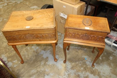 Lot 3872 - Two Royal presentation Indian carved wooden caskets on cabriole legs and decorated with elephants and another box (3)