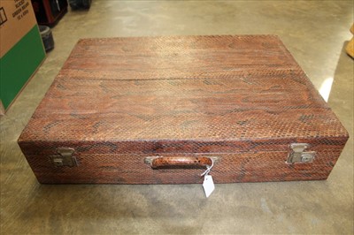 Lot 3874 - 1950s snake skin covered suitcase and similar writing case (2)