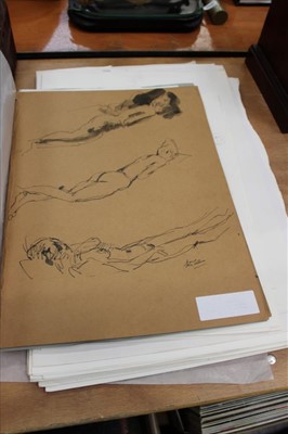 Lot 3875 - Folder of Life Studies of females in underwear from the 1960's by Peter Collins A R C A (1923-2001), together with 40 further drawings, in similar attire from the 1970's ( stamped with Balcombe Gal...