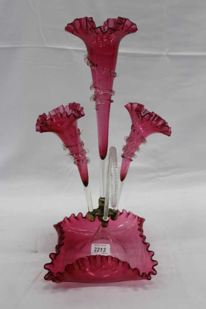 Lot 2213 Victorian Cranberry And Clear Glass épergne