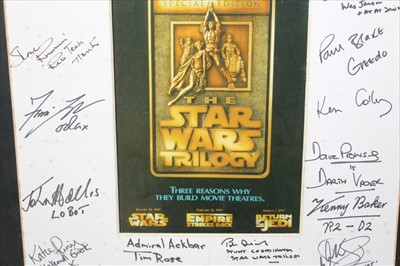 Lot 2488 - Star Wars memorabilia, including trilogy poster with signed mount, other posters for Star Wars and Sci-Fi, varies other ephemera