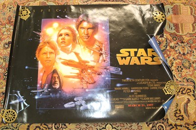 Lot 2488 - Star Wars memorabilia, including trilogy poster with signed mount, other posters for Star Wars and Sci-Fi, varies other ephemera