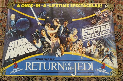 Lot 2488 - Star Wars memorabilia, including trilogy poster with signed mount, other posters for Star Wars and Sci-Fi, varies other ephemera