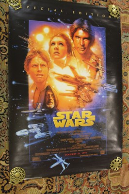 Lot 2488 - Star Wars memorabilia, including trilogy poster with signed mount, other posters for Star Wars and Sci-Fi, varies other ephemera