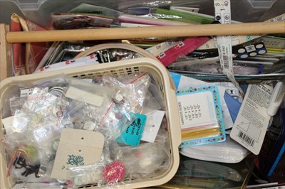 Lot 3161 - Large quantity of haberdashery including fabric pieces large and small, ribbon, buttons, zips plus an Accuquilt Go fabric cutter.