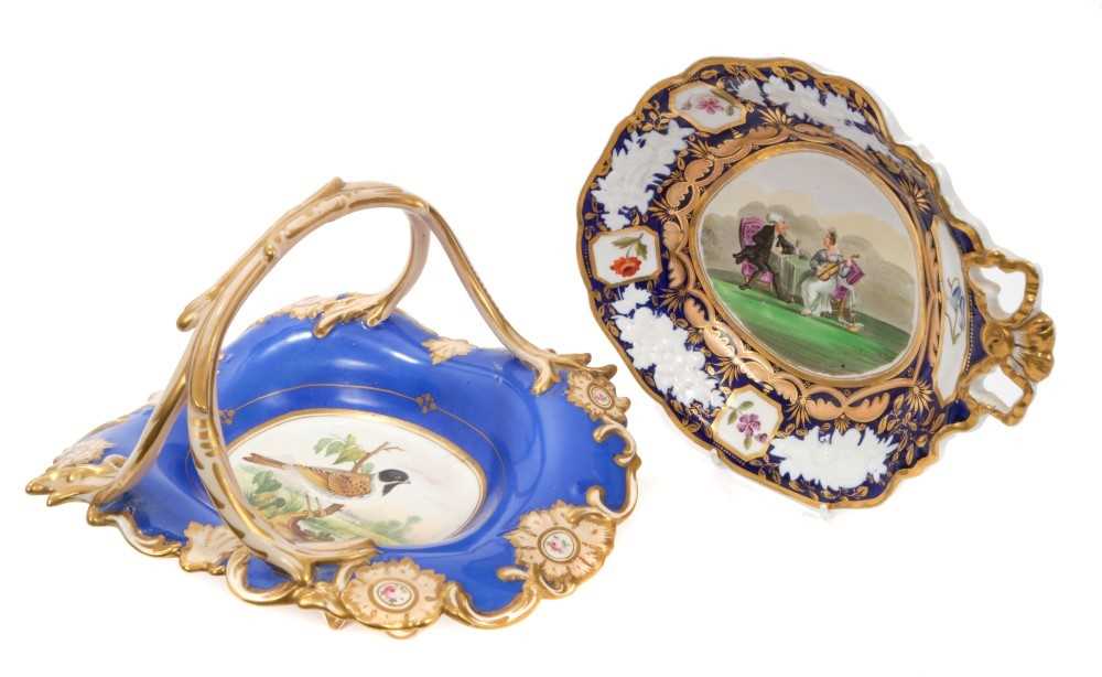 Lot 33 - Unusual early 19th century English porcelain dessert dish, with a painted scene titled on the reverse 'The Visit of Dr Syntax to Widow Hopeful at York', and an early 19th century English porcelain...