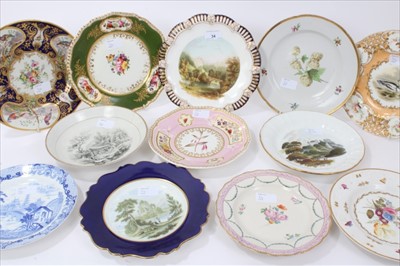 Lot 34 - Good collection of eighteen 19th century English porcelain plates, variously decorated with flowers, landscapes, birds, etc, many pieces marked and some signed by artists, including one with a pain...
