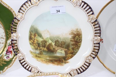 Lot 34 - Good collection of eighteen 19th century English porcelain plates, variously decorated with flowers, landscapes, birds, etc, many pieces marked and some signed by artists, including one with a pain...
