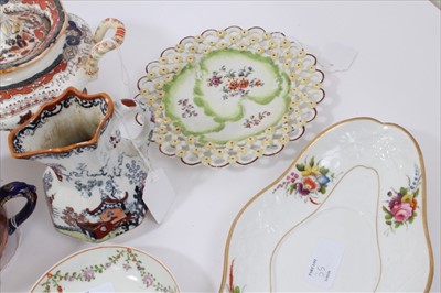 Lot 35 - Large collection of 18th and 19th century English porcelain, including Coalport tureen and stand, Derby ewer, reticulated Derby dish, Lowestoft polychrome painted saucer, Crown Derby purple and gol...