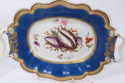 Lot 37 - Early 19th century Coalbrookdale floral encrusted porcelain dish, painted with landscape scene, 20cm across, and three further early 19th century dishes, including one painted with a titled scene o...
