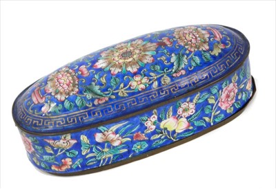 Lot 652 - 19th century Chinese oval Canton enamel box and cover