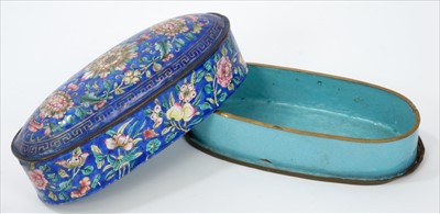 Lot 652 - 19th century Chinese oval Canton enamel box and cover