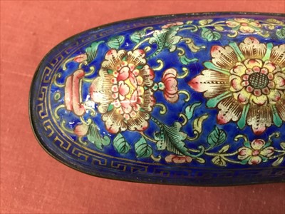 Lot 652 - 19th century Chinese oval Canton enamel box and cover