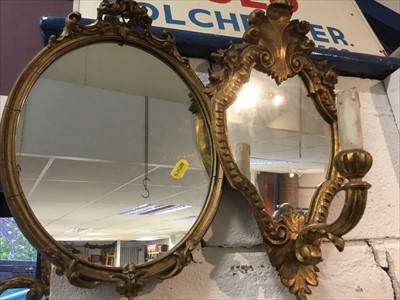 Lot 142 - Pair of girondoles, Victorian wall mirror (3)