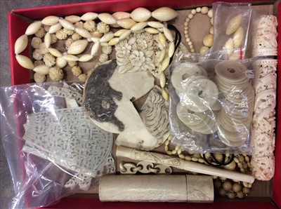 Lot 494 - 19th Century Canton carved ivory items and other old bone and ivory items