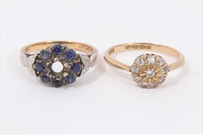 Lot 50 - 18ct gold diamond cluster ring and 18ct gold sapphire cluster ring (2)