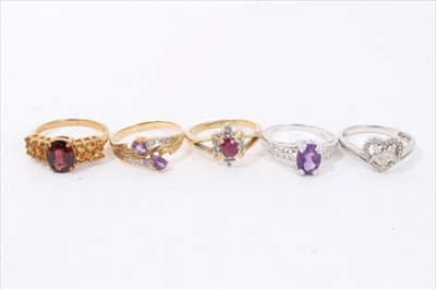 Lot 225 - Five 9ct gold gem-set dress rings by Gems TV, with certificates of authenticity