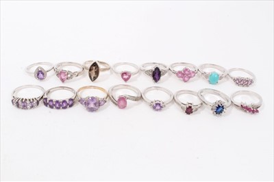 Lot 234 - 16 silver and gem set dress rings, mostly by Gemporia