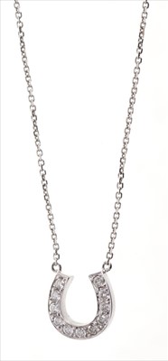 Lot 371 - 14ct white gold and diamond horseshoe pendant necklace