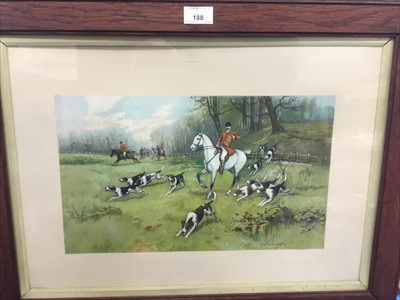 Lot 188 - Pair of Early 20th Hunting prints by J.Sanderson-Wells, mounted in glazed oak frames